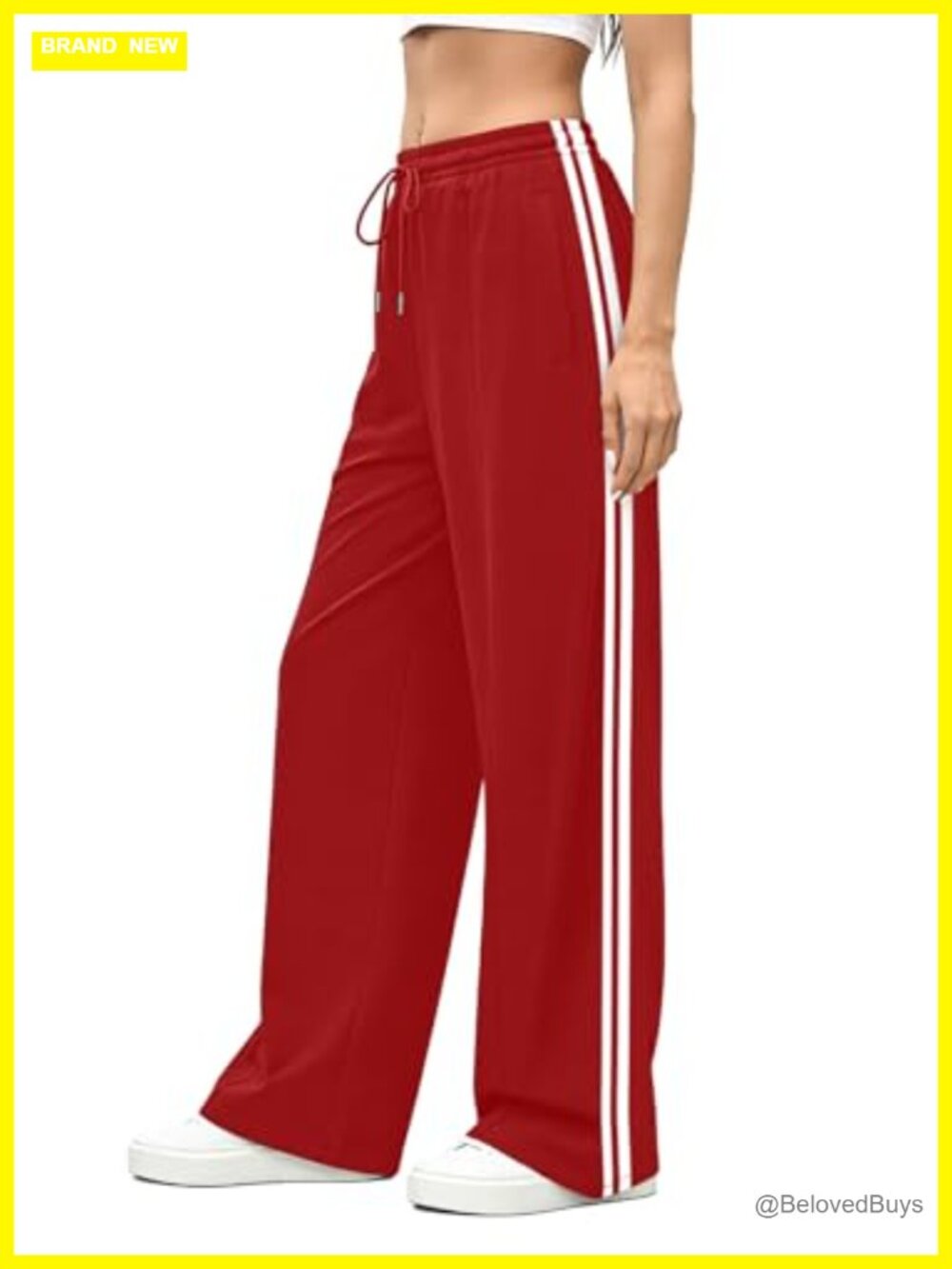 Women's Wide Leg Sweatpants Striped Track Pants High Waist Pockets